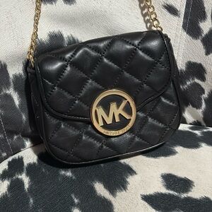 Michael Kors Quilted Black Crossbody with Gold Accent